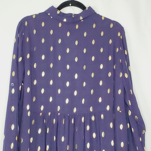Solitaire Gold Dot Button Front Tunic Size XL Long Sleeve Hi-Low Hem Mini Dress - Picture 6 of 13